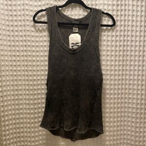 NWT Boutique Distressed Knit Stretchy Dark Grey-Black Tank Top